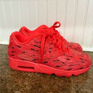 Kids Nike Air Max 90 Bright Red Patterned Sneakers size 5.5 (special edition)